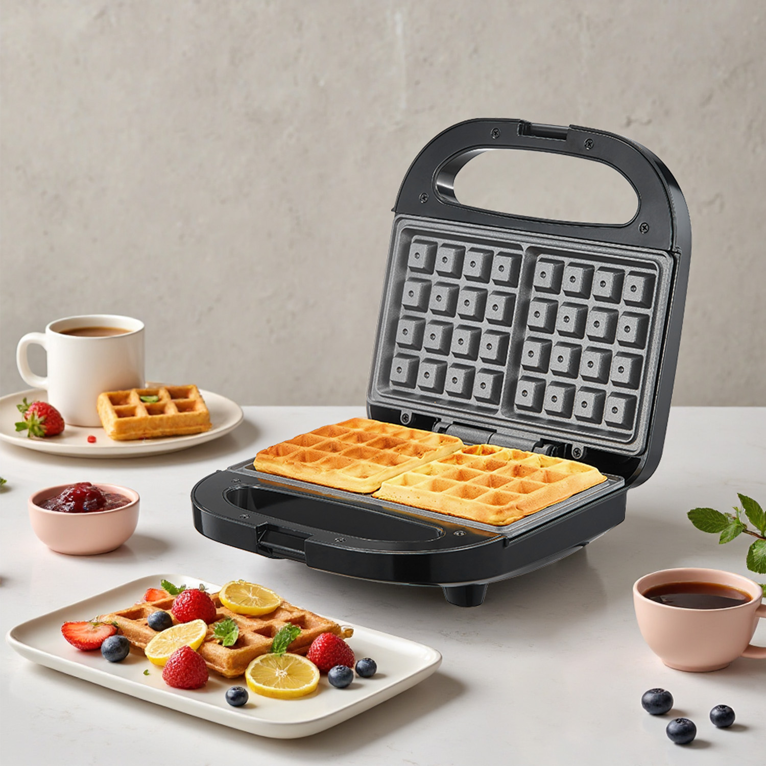 Waffle Iron Belgian - Pembuat Wafel Belgia 2 Potong, Pelat